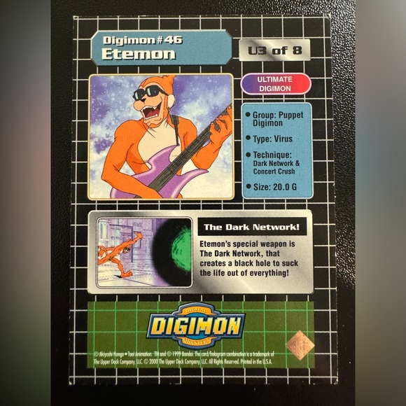 1999 Digimon Ultimate 3 Of 8 #46 Etemon Animated Series 1 Holo Foil - Picture 2 of 2